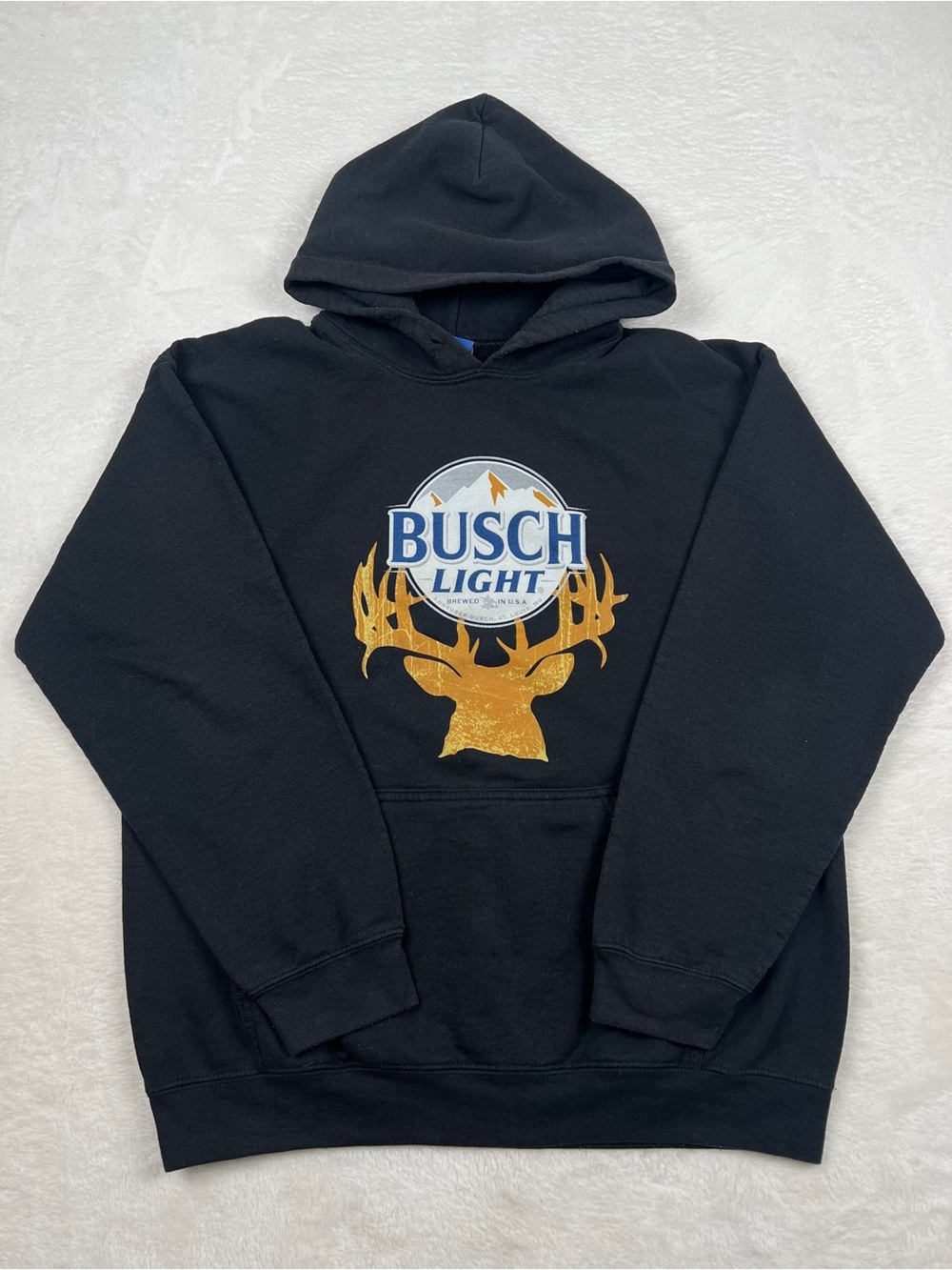 Busch Light Brew City Deer Hunting Graphic Hoodie Men’s M Black Beer